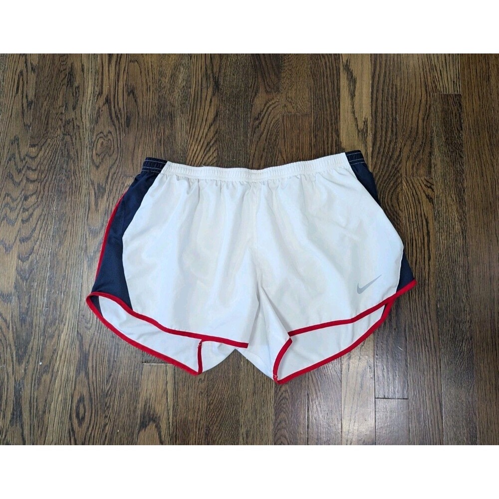 Nike Dri-Fit Running Shorts Womens XL White Red Blue Lined 3.5" Inseam American